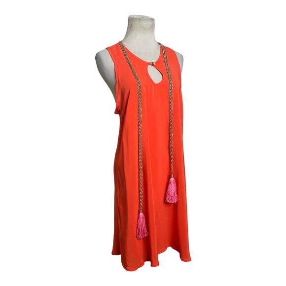 Ella Luna orange silk Lira sleeveless chained tassel detail mini dress size M - Picture 7 of 14